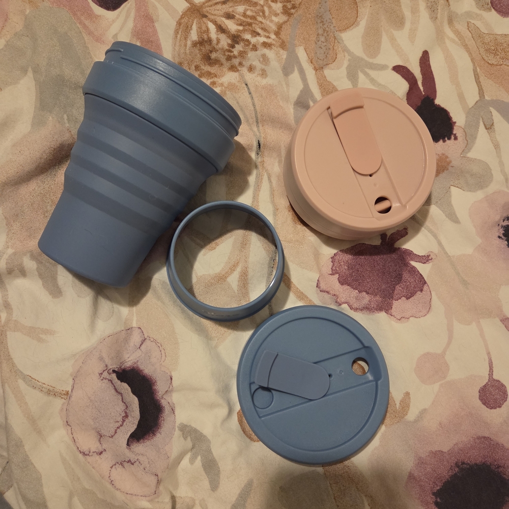 Collapsible Blue and Pink Travel Coffee Cup